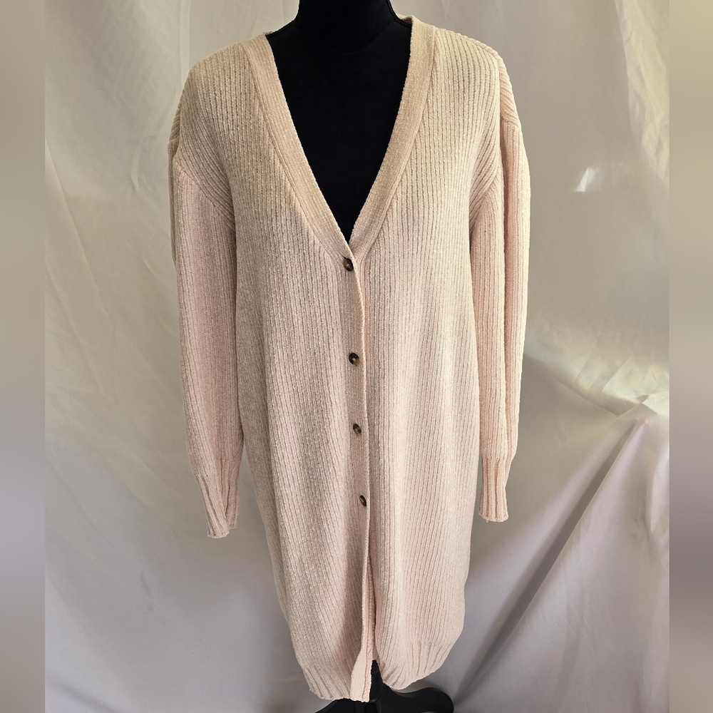 Chaser women S duster fluffy sweater cardigan buttons closer cream,‎ oversized